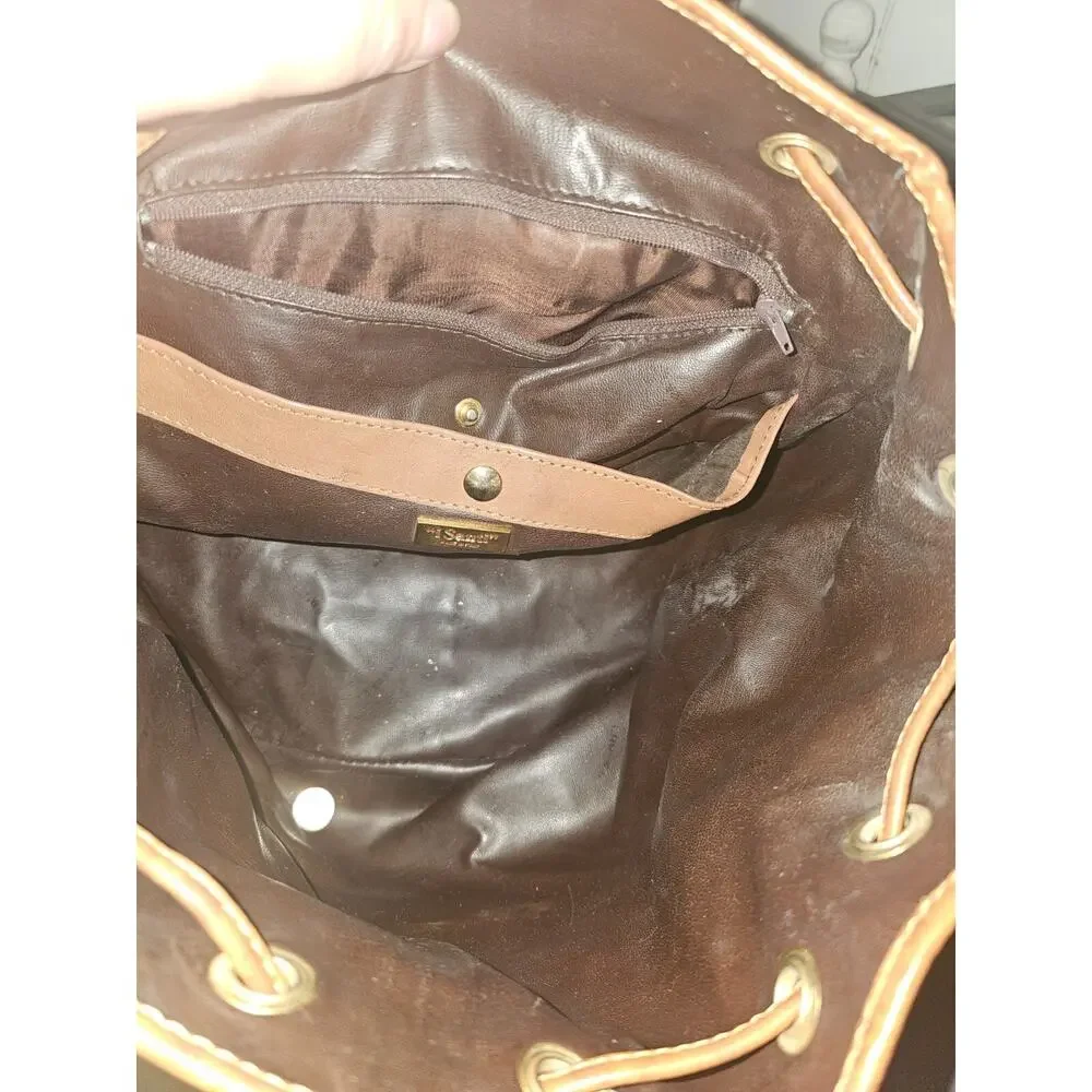 ISanti Milano Italian Leather Drawstring Brown Purse Adjustable/Detachable Strap